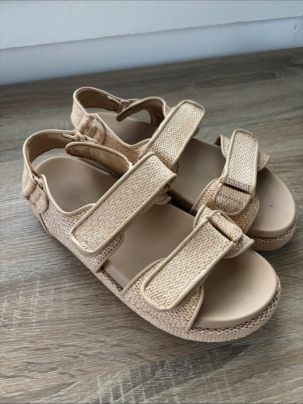 American Eagle Outfitters Neutral Tan Woven Hook-and-Loop Sandals